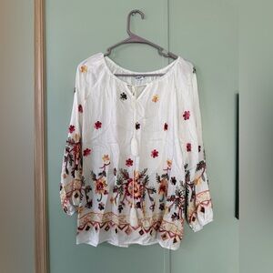 Women's Floral Print Long Sleeve Blouse Multicolor Embroidered Shirt Size S NWT